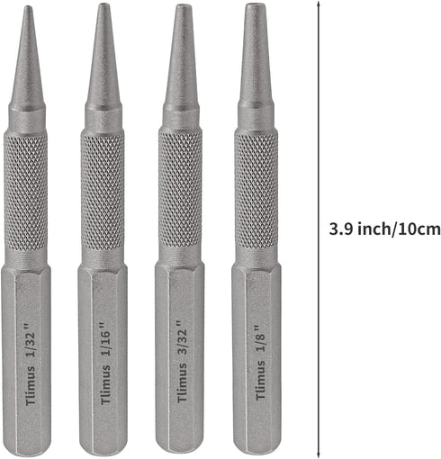 4pcs Nail Setter Punch, 1/32 1/16 3/32 1/8 Inch Center Punch Set, Nail Punch Kit Nail Driver Tool...