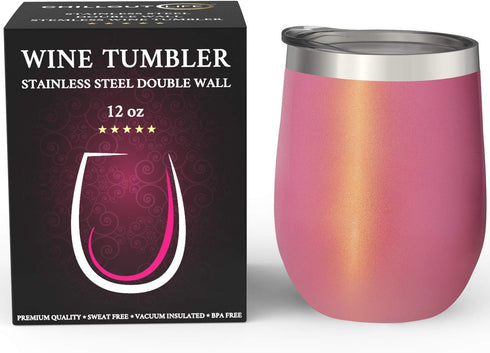 CHILLOUT LIFE 12 oz Stainless Steel Tumbler with Lid & Gift Box - Wine Tumbler Double Wall Vacuum Insulated Travel Tumbler Cup for Coffee, Wine, C...