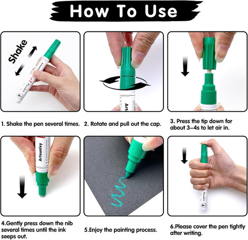 Green Paint Pens Permanent Markers - 2 Pack Paint Markers for Metal, Rubber,Wood, Rocks, Canvas, Plastic, Dark Surface, Craft Art Supplies, Medium...