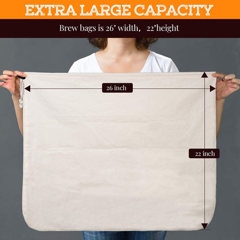 Brew Bag, 26" x 22", 2 Pack, 100% Unbleached Cotton Bag for Homebrewing, Fine Cheesecloth Bag for Fruit/Cider/Wine/Beer, Reusable Drawstring Strai...