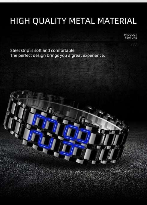 Fashion Full Metal Digital Lava Wrist Watch Men LED Display Watches Gifts for Male Boy Sport Creative Watch...
