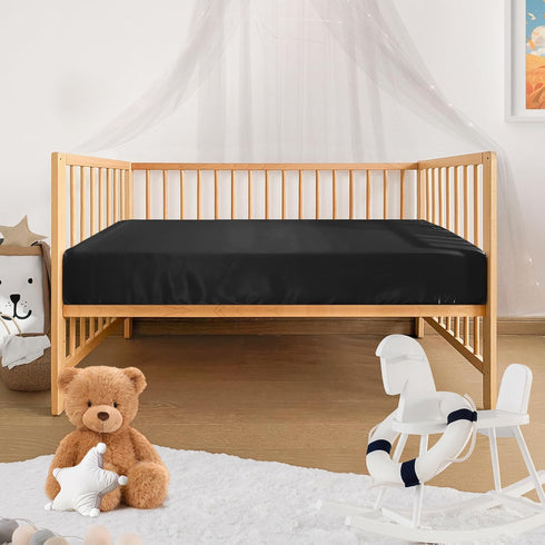 Pro Goleem Satin Soft Crib Sheet Great for Baby with Sensitive Hair Silky Baby Sheet Black 52’’x28’’x8’’ Unisex Fitted Sheet Gift for Boys and Gir...
