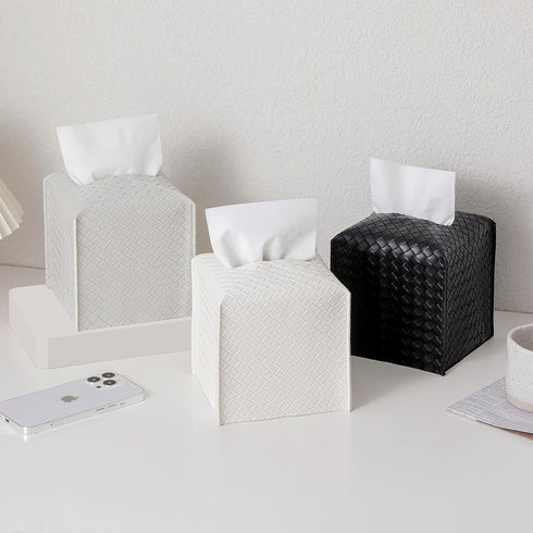 Tissue Box Cover PU Leather Tissue Holder Square Facial Tissue Case Facial Paper Organizer Dispenser for Bathroom, Vanity Countertop, Tabletop, Ca...