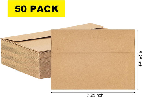 Kraft Envelopes, 50 Pack, 5 x 7 Inch, Brown Envelopes,A7 Envelopes, Card Envelopes, Kraft Paper Envelopes, Invitation Envelopes, Postcard Envelope...