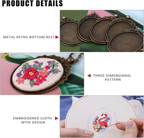ZOCONE 6 Packs Embroidery Necklace Kit, Embroidery Pendant Kit Mini Cross Stitch Kit with 4 Hoops, Necklace, Pendant, Stamped Pattern Cloth, Instr...