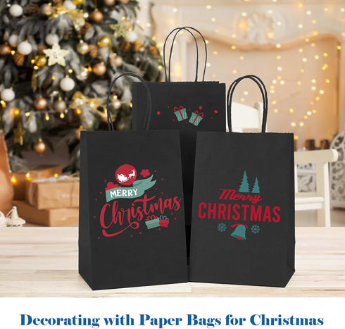 GSSUSA Kraft Paper Gift Bags 5.25x3.75x8'' 20 Pcs, Black Paper Bags with Handles, Bulk Kraft Gift Bag for Shopping, Craft, Grocery, Party, Retail,...