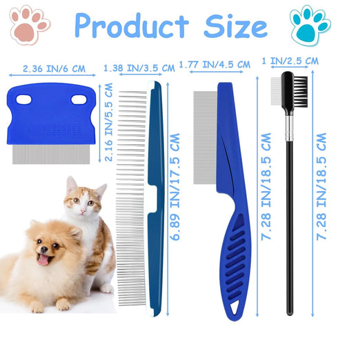 Pet Grooming Comb Sets for Cats and Dogs,Cuteabc 5 Pcs Comb Set Include Double-sided Dog Eye Comb/Dematting Comb/Flea Lice Combs and Grooming Comb...
