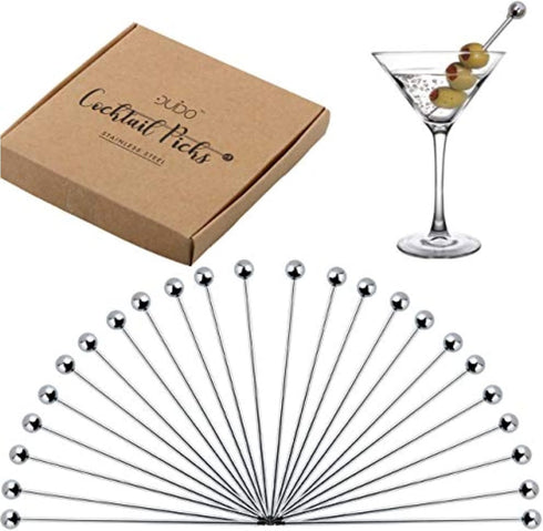 Premium Stainless Steel Cocktail Picks - 24 Pack / 4 Inch - Cocktail Skewers for Drinks...