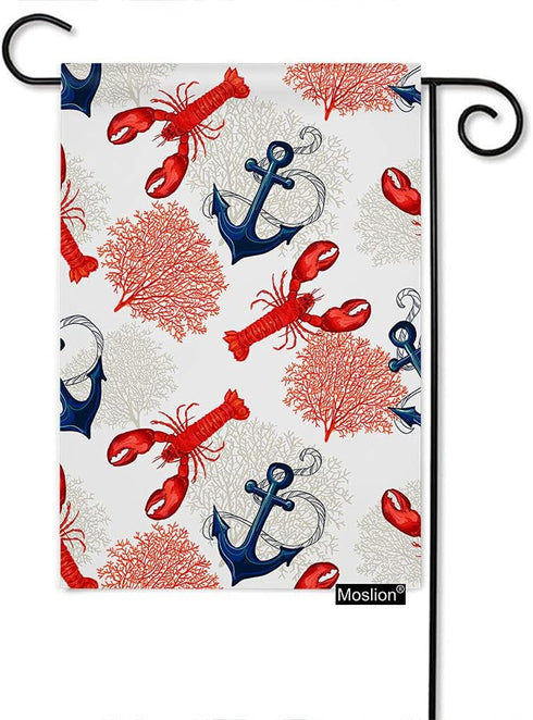 Moslion Ocean Garden Flag 12.5x18 Inch Marine Sea Animal Lobster Nautical Anchor Coral Yard Flag Burlap Banners Vertical Double Sided for Farm Hou...