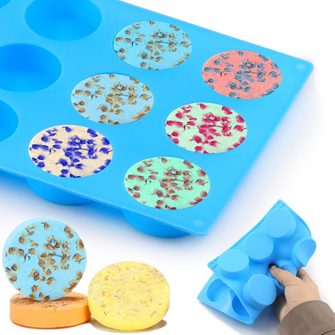 Palksky Soap Mold Silicone for Soap Making, (2pcs)12Cavity Large Round Lotion Bars Mold for Freshie Supplies/Shower Steamer (Blue)...