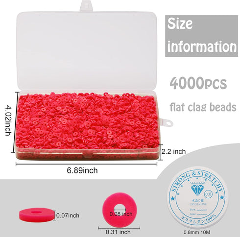 2000 Pcs Red Clay Beads for Bracelets Making, Polymer Spacer Flat Beads DIY for Jewelry Necklace Earring Making Kit, Preppy Aesthetic Heishi Heshi...