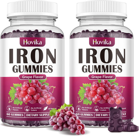 (2 Pack) Iron Gummies Supplement for Women & Men, Iron Supplements for Anemia with Vitamin C, B12, Folate-Blood Builder & Energy Support for Iron ...