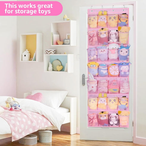 MISSLO Kids Over the Door Shoe Organizer Pink Hanging Shoe Rack Baby Toddler Hanging Shoe Organizer Cute Shoe Holder Girl Room Decor 28 Pockets...