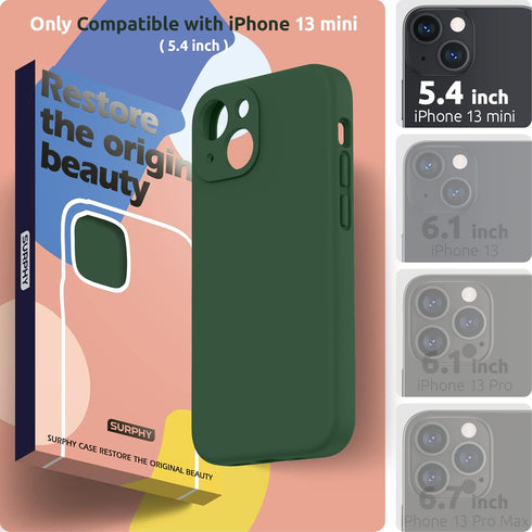 SURPHY Compatible with iPhone 13 Mini Case with Screen Protector, (Camera Protection + Soft Microfiber Lining) Liquid Silicone Phone Case 5.4 inch...