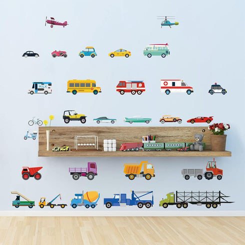 decalmile Cars Wall Stickers Transports Kids Room Wall Decor Peel and Stick Wall Decals for Boys Children's Room Nursery Bedroom Classroom...