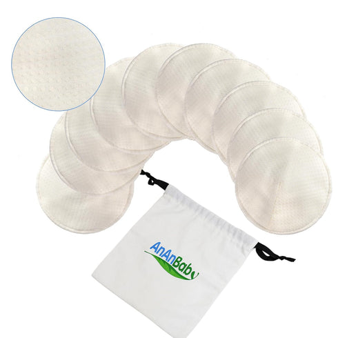 Organic Bamboo Nursing Breast Pads - 10-Pack Reusable Non-Slip Nipple Pads for Breastfeeding New Moms Postpartum Essentials (5.5inch) with Washing...