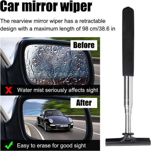 1PCS Rear-View Mirror Wiper - Squeegee Cleaning Tool Multipurpose 98cm/38.6inch Long HandleRetractable T-Plate Plate Rearview Mirror Wiper Dust Re...