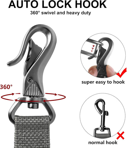 TwoEar 6FT 1IN Strong Gray Dog Leash with 2 Padded Handles, Traffic Handle Extra Control, Comfortable Soft Dual Handle, Auto Lock Hook, Reflective...