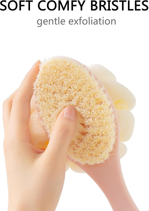 Shower Body Brush with Bristles and Large Pumpkin Loofah,Back Scrubber Bath Mesh Sponge with Anti-Slip Curved Long Handle for Skin Exfoliating,Mas...
