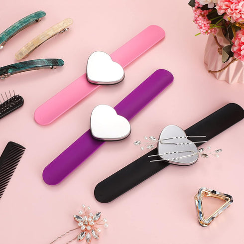 Jexine 3 Pcs Magnetic Pin Holder Magnetic Wristband for Hair Stylist Wrist Sewing Pincushion Hair Clips Collector Bobby Pin Magnet Holder for Brai...