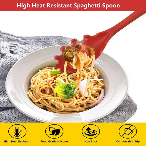 Spaghetti Spoon Pasta Fork,Silicone Pasta Fork,11.2 inch Spaghetti Strainer Kitchen High Heat Resistant Noodle Spoon Server,Food Grade Pasta Spoon...