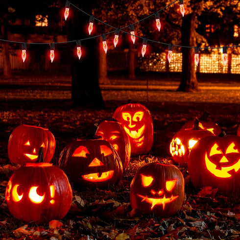 10Ft Flickering Flame Outdoor String Lights, C18 Halloween Orange Lights with 10 1W Flame Bulbs, E12 Base, Outdoor Halloween Patio Lights for Gard...
