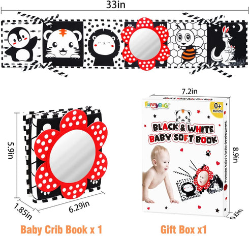 FUNNYB&G Black and White Baby Toys - High Contrast Baby Sensory Book 0-3 Months for Newborns Brain Development Tummy Time Mirror Toys Infant Monte...
