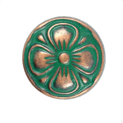Bezelry 12 Pieces Green Cyan Antique Copper Clover Metal Shank Buttons. (15mm) (19/32 inch)...