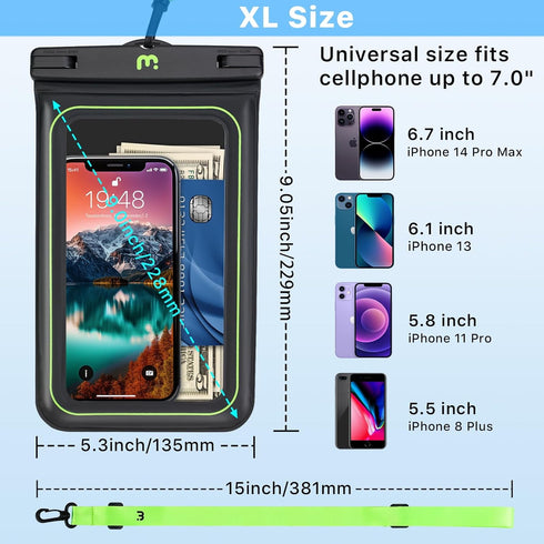 MYBAT PRO 2 Pack IPX8 Waterproof Phone Pouch (XL Size), Cell Phone Dry Bag with Detachable Lanyard, Large Floating Waterproof Phone Case for iPhon...