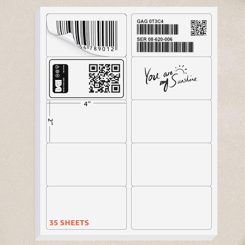 2" x 4" Address Labels 350 Labels Sticker Paper for Laser/Ink Jet Printer mailing Labels 35 Sheets 8.5"×11" White 10 per Sheet...