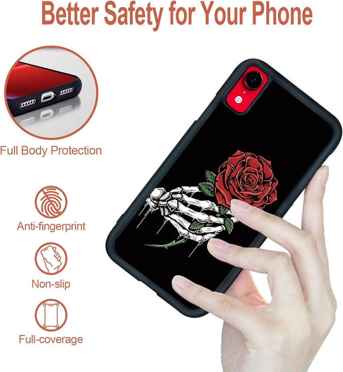 FANXI Rose Hand Phone Case for iPhone Xr 6.1 Inch - Shockproof Protective TPU Aluminum Cute Cool Skull Rose Phone Case Designed for Skeleton iPhon...