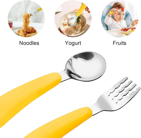 VANRA 2 Pieces Toddler Fork and Spoon Set with Travel Case 18/8 Stainless Steel Toddler Utensils Kids Silverware Children Flatware Child Cutlery S...