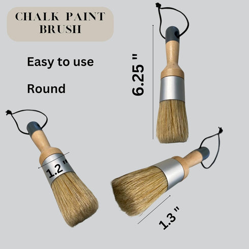 Chalk Wax Paint Brush – 2 PCs 1 Flat Paint Brushes for Furniture Painting 1 Round Chalk Wax – Bristle Paint Brushes Set Suitable with Any Chalk Pa...