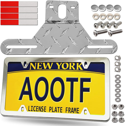 Aootf Trailer License Plate Bracket Holder- Truck/RVs/Boats Aluminum Car Tag Holder and Stainless Steel Chrome Frame, Universal License Plate Ligh...