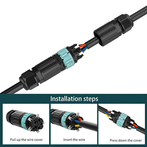 Quick Connector IP68 Outdoor Waterproof Electrical Wire Connector for 5-14mm Wire Diameter, (Max 16A, 450V), 2 Way (3 Pin)...