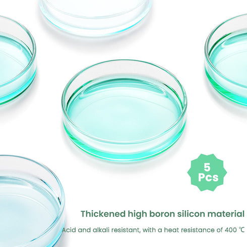 Huanyu 60mm Glass Petri Dish with Lids High Borosilicate Glass Petri Dishes Bacterial Culture Dishes for Lab Science Experiment (5pcs: 60mm)...