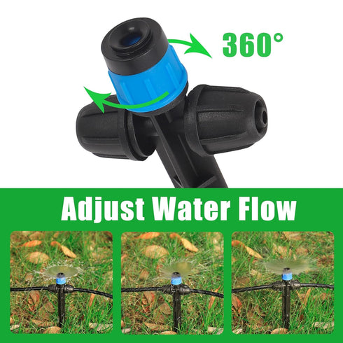 Drip Irrigation Emitters Fan Shape with Stake Adjustable 360Deree Fan Sprayer with Lock Barbed Ideal for (4-7mm) Garden Hose Watering System(25Pcs...