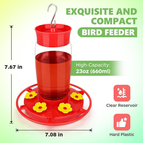 Hummingbird Feeder, Hummingbird Feeders for Outdoors Hanging ant and Bee Proof, Humming Birds Feeders for Outside, Plastic Hummingbird Feeder, Hum...
