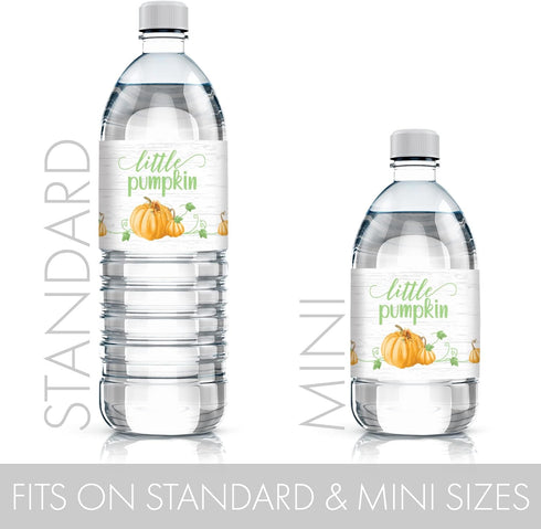 Orange Little Pumpkin Baby Shower Water Bottle Labels, Fall Pumpkin Gender Reveal, Waterproof Wrappers - 24 Count...