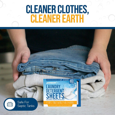 Free and Clear Laundry Detergent Sheets - 120 Loads Unscents Fragrance-Free, Paraben-Free, Plastic-Free, Compact, Liquidless for all Washing Machi...
