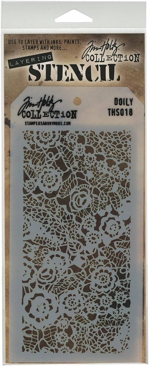 Stampers Anonymous Tim Holtz Layered Stencil, 4.125-Inch by 8.5-Inch, Doily, White...
