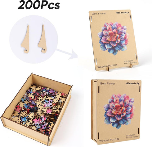 Wooden Puzzle for Adults, Gem Flower Wooden Jigsaw Puzzles(11.2 * 15.9in-200pcs), Beautiful Wooden Puzzle with Box Birthday Gifts for Adults and K...