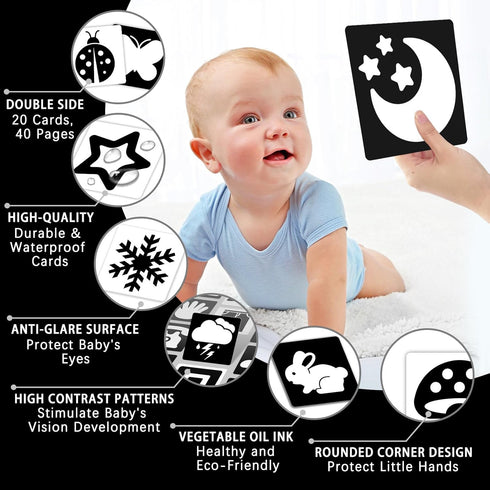 High Contrast Baby Cards for Infants, Black and White Baby Cards High Contrast Baby Toys for Newborns Visual Stimulation Brain Sensory Development...