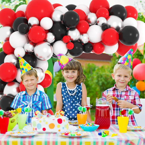 Red Black White Silver Balloon Garland Arch Kit - Red and White Balloons Red Black Silver Balloons for Poker Cards Birthday Wedding Retirement Cla...
