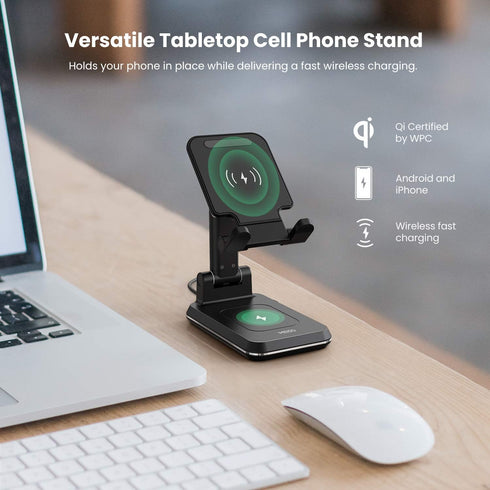 MEISO 2 in 1 Wireless Charger, Dual Wireless Charging Desk Phone Stand, 10W Qi Fast-Charging Dock for iPhone 12/11/MAX/XS/XR/X/8,AirPods/Pro,Samsu...