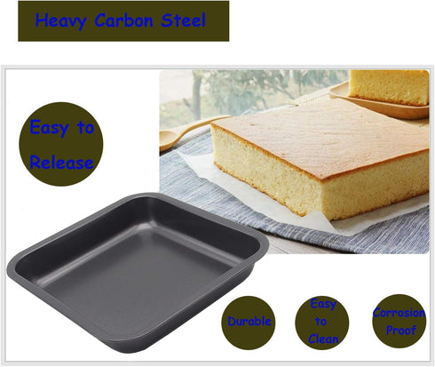 2pcs Mini Baking Pans 8 X 8 Inch (Inner 7.5 X 7.5) Square Cake Pan Bread Pan Nonstick Heavy Carbon Steel Bakeware...