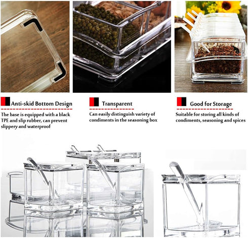 Clear Seasoning Box,V-Resourcing 4 Pieces Clear Seasoning Storage Container for Spice Salt Sugar Cruet,Condiment Jars with Spoons…...