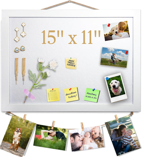 White Bulletin Board Cork Boards with Felt, 15"x11" Small Display Pin Board Vision Board for Walls, Jewelry, Notes, Collection, Photos, Office, Wo...