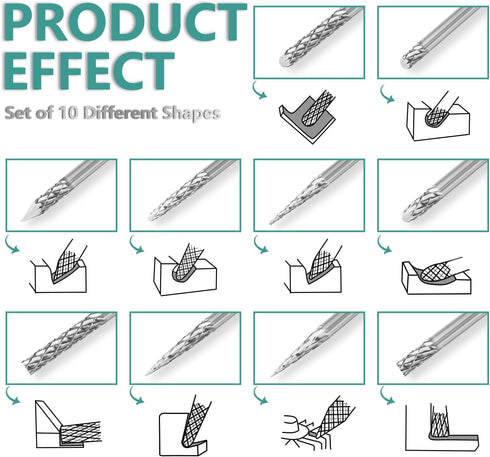 Carbide Burr Set - 1/8'' Shank Diameter Set of 20 Carbide Rotary Tool bits for Engraving and Grinding for Metal Engraving, Woodworking Engraving a...