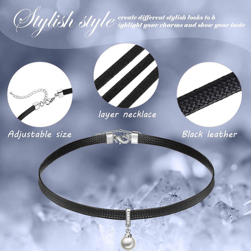 Hicarer 8 Pieces Black Faux Leather Choker Necklace for Women 15 Inch Adjustable Choker Necklaces for Women Leather Classic Gothic Chokers Women G...